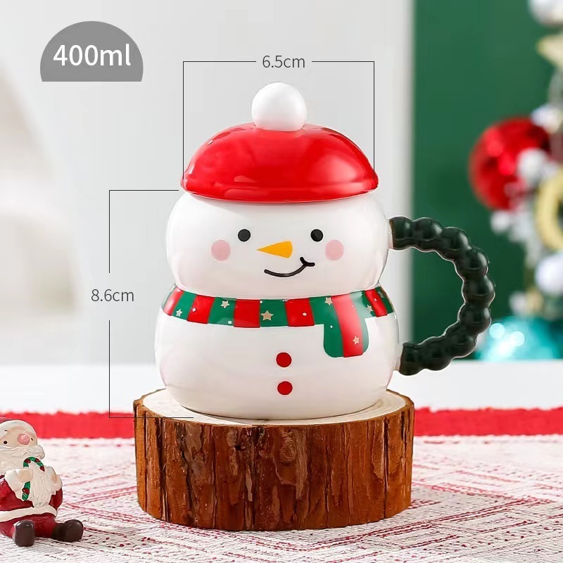 Christmas Mug Santa Snowman Coffee Cups Ceramic Mug with Lid