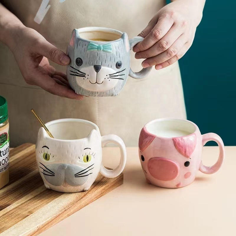 Wholesale 3D animal custom octagonal ceramic breakfast drinking mug with lid home office large-capacity milk coffee cup