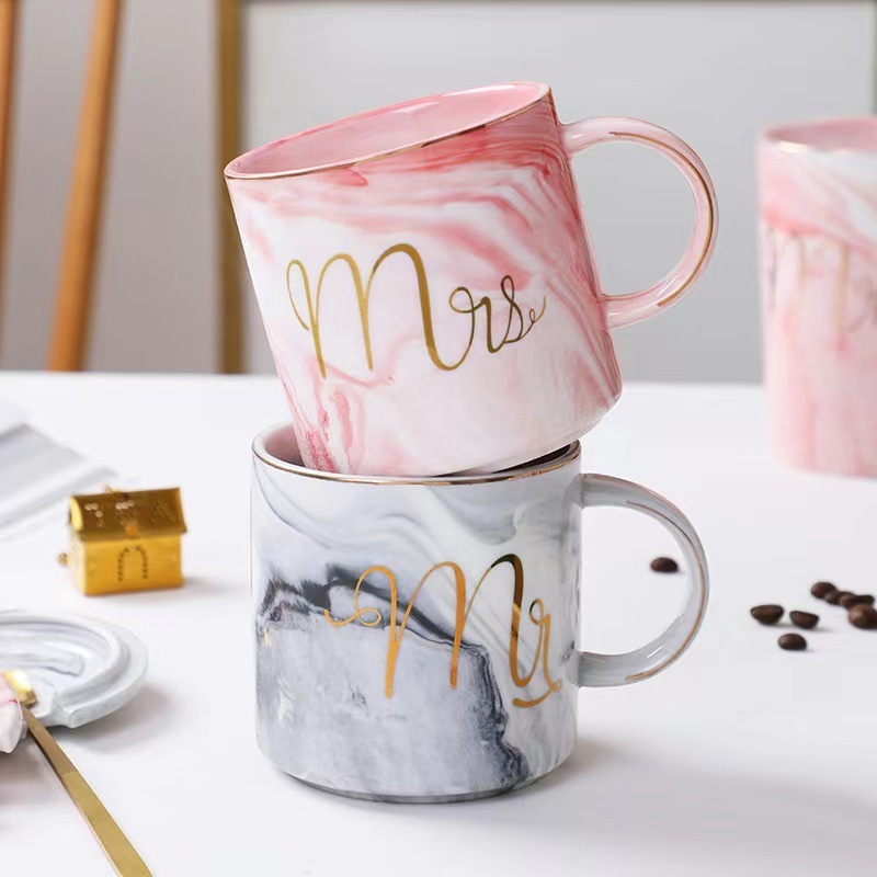 Customized Promotional Gift porcelain mug custom blank cheap coffee with spoon mother's days  marble ceramic mug sets