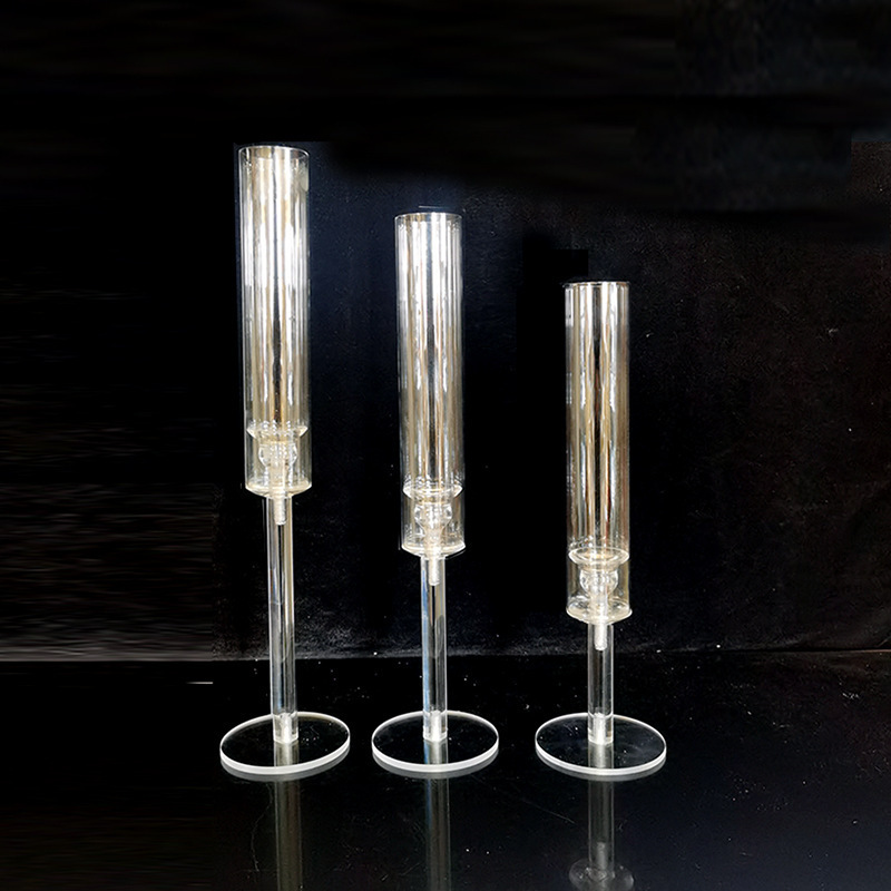 Acrylic 3 Candlestick Stand Candlestick Glass Tube Transparent Hurricane Candle Holderfor Pillar Candles