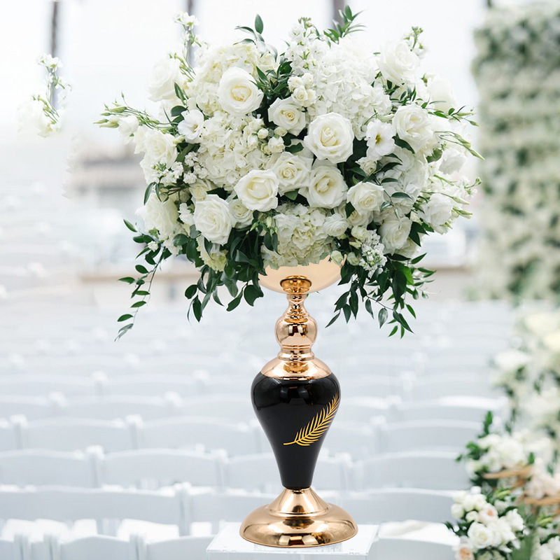 Wholesale Black Pedestal Bowl Large Gold Metal Flower Vase Centerpieces For Wedding Table