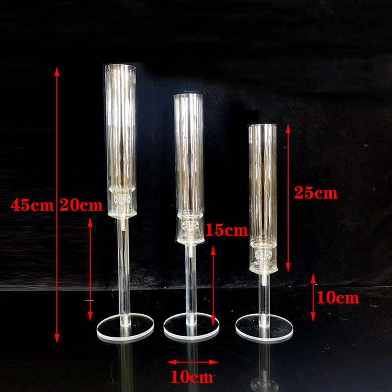 Acrylic 3 Candlestick Stand Candlestick Glass Tube Transparent Hurricane Candle Holderfor Pillar Candles