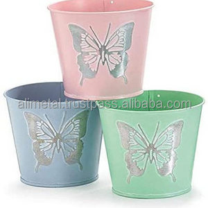 Embossed Metal Butterfly flower Pots and planter in Pink Green Purple for indoor outdoor decoration