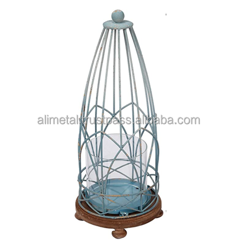 Home Farmhouse Large Lanterns Decorative Outdoor Tall Rustic Teal Hurricane Candle Holders for Pillar Candles Shabby