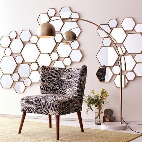 Brass Metal Hexagon Mirror Panel