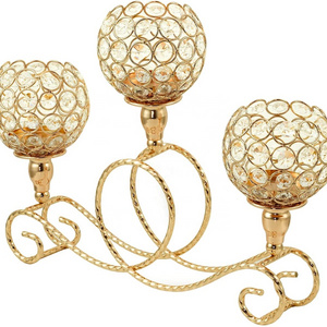 Handmade Cristal Candelabra 3 Ball Wick Metal Candle Holders for Candles with Cristal Scone