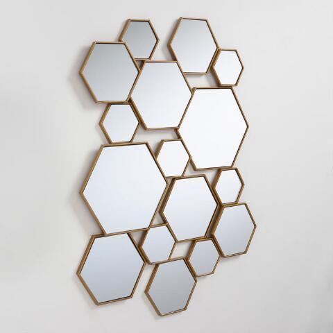 Brass Metal Hexagon Mirror Panel