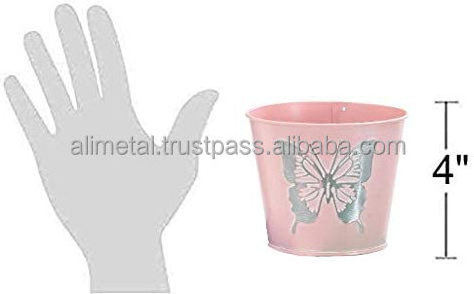 Embossed Metal Butterfly flower Pots and planter in Pink Green Purple for indoor outdoor decoration