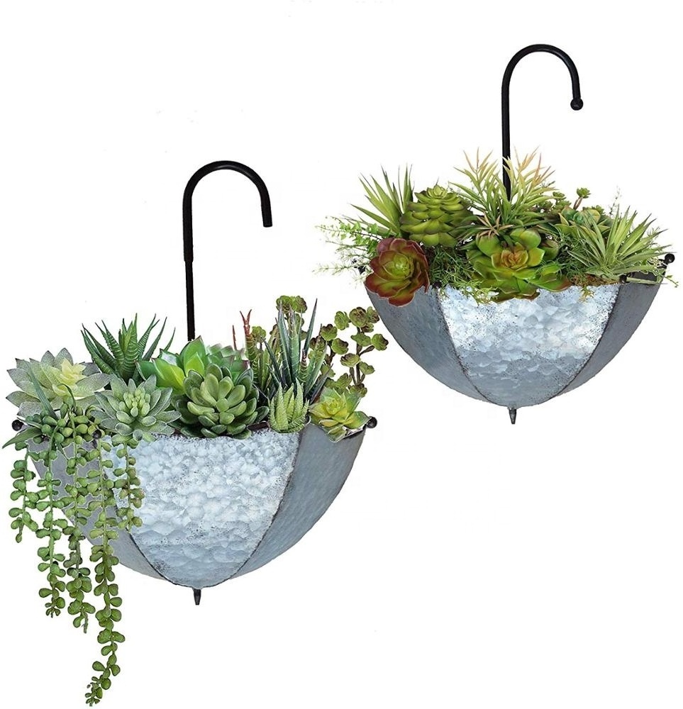 Metal galvanised hanging umbrella planter