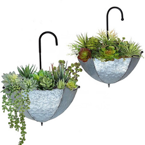 Metal galvanised hanging umbrella planter