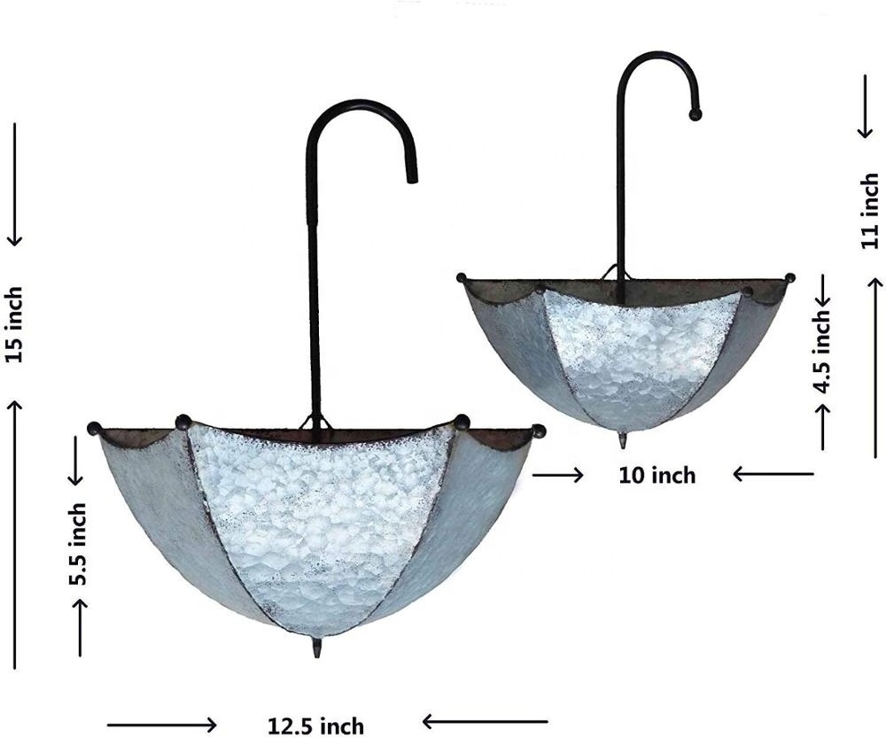 Metal galvanised hanging umbrella planter