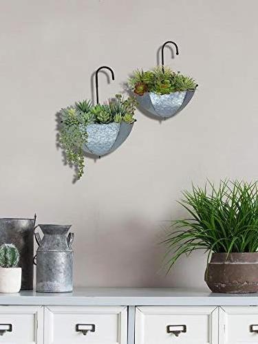 Metal galvanised hanging umbrella planter