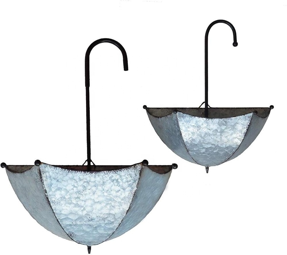 Metal galvanised hanging umbrella planter