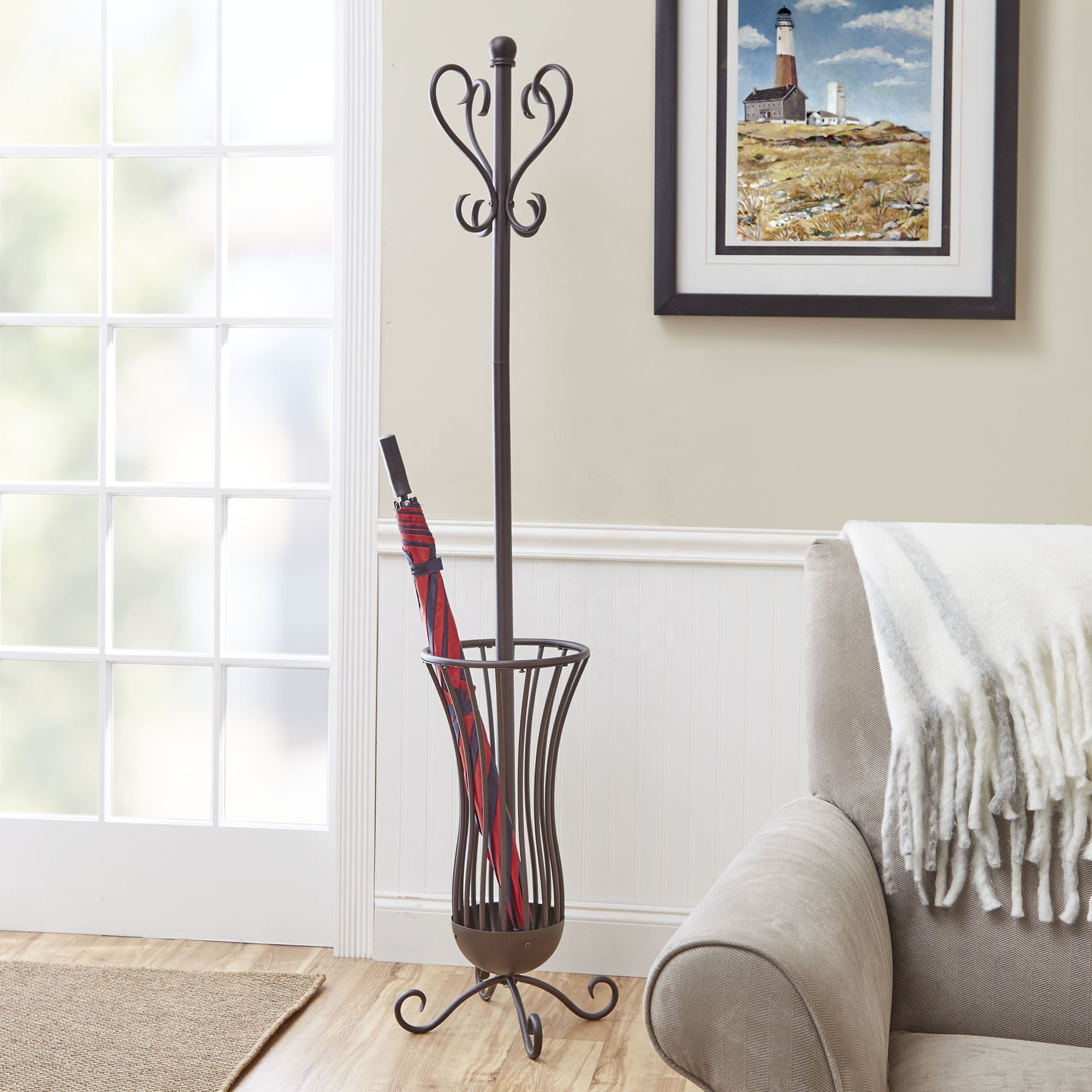 Customizable Coat Rack Stand with Umbrella Holder standing Coat Hanger Stand with Umbrella Stand Entryway outdoor and Indore