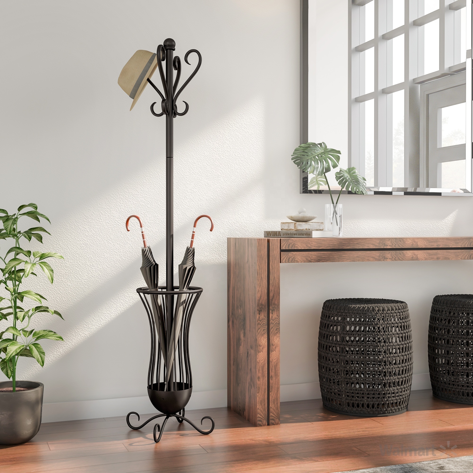 Customizable Coat Rack Stand with Umbrella Holder standing Coat Hanger Stand with Umbrella Stand Entryway outdoor and Indore