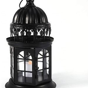 Metal Candle Holder Table Lanterns with Windscreen Moroccan Decorative Style Lanterns with Flameless Candle