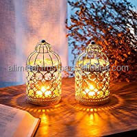 Decorative Candle Lanterns Bird Cage Metal Hollow Decorative Bird Cage Iron Candle Holder Hanging Lantern Silver Tea Light