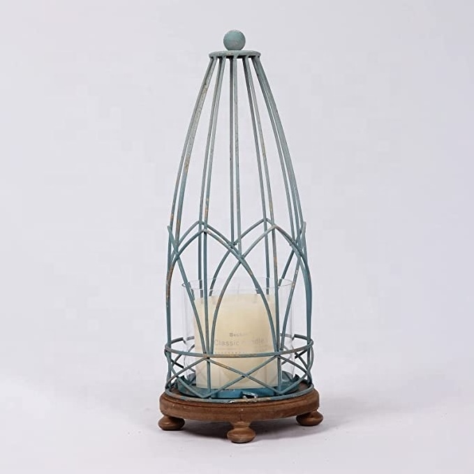 Home Farmhouse Large Lanterns Decorative Outdoor Tall Rustic Teal Hurricane Candle Holders for Pillar Candles Shabby