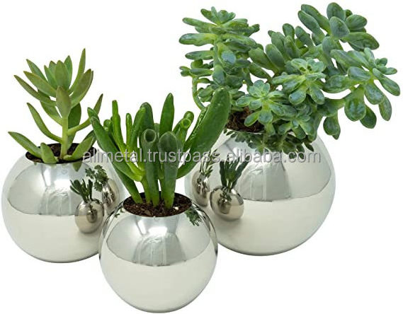 Polished Stainless Steel Planter Mirror Metal Plant Pot for Succulents Cactus and Small Plants for Desk Window