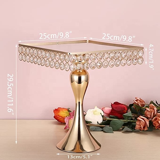 Golden Crystal Cake Plate with Metal Base Glass Cupcake Display Stand Cake Plate for Wedding Birthday Graduation Christmas Night