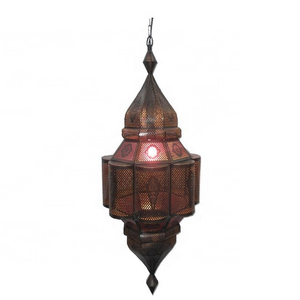 MOROCCAN HANGING LANTERN IN COPPER ANTIQUE FINISH