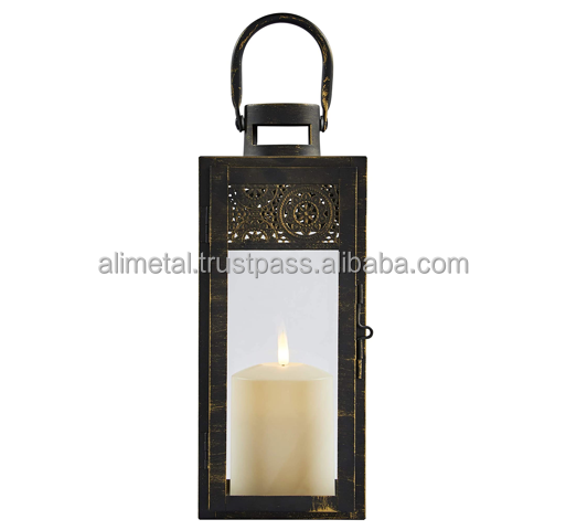 Customizable modern metal and glass lantern candle holder or electric lantern for decoration at all places