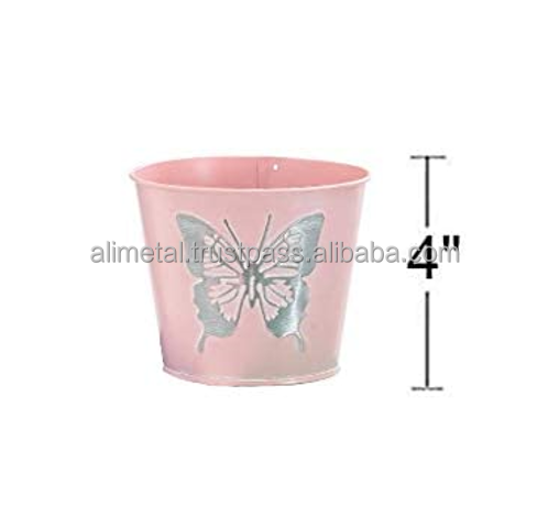 Embossed Metal Butterfly flower Pots and planter in Pink Green Purple for indoor outdoor decoration