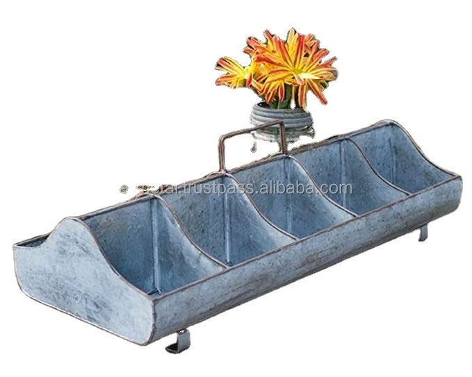 Galvanized Steel Metal Country Garden Planters Feed Trough Caddy with Handles Compartments