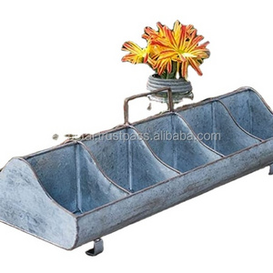 Galvanized Steel Metal Country Garden Planters Feed Trough Caddy with Handles Compartments