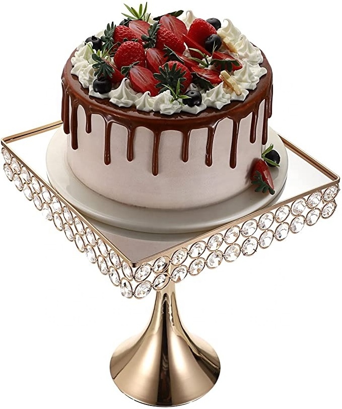 Golden Crystal Cake Plate with Metal Base Glass Cupcake Display Stand Cake Plate for Wedding Birthday Graduation Christmas Night