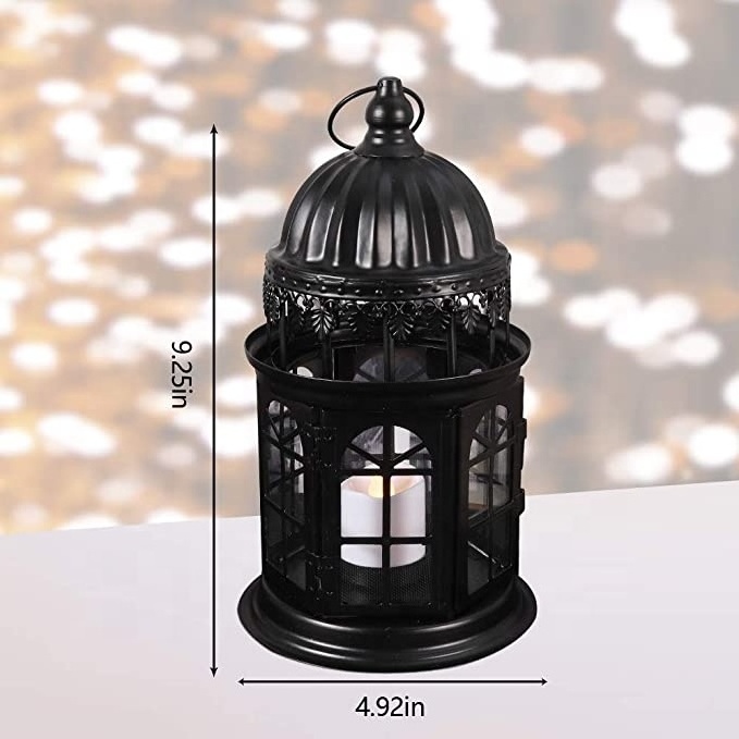 Metal Candle Holder Table Lanterns with Windscreen Moroccan Decorative Style Lanterns with Flameless Candle