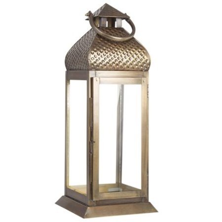 Metal Brass Finish Small Lantern Candle Holder - Pillar Candle Holder Exceptional Look Decorative Vintage Lantern