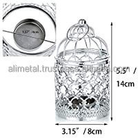 Decorative Candle Lanterns Bird Cage Metal Hollow Decorative Bird Cage Iron Candle Holder Hanging Lantern Silver Tea Light