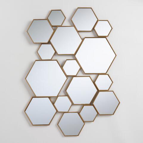 Brass Metal Hexagon Mirror Panel