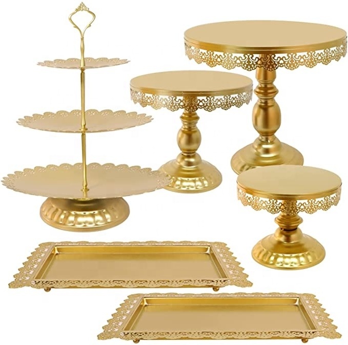 Cake Stands Set of 6 Matte Gold Metal Cupcake Holder Dessert Display Plate for Baby Shower Birthday Wedding Party Candy Table