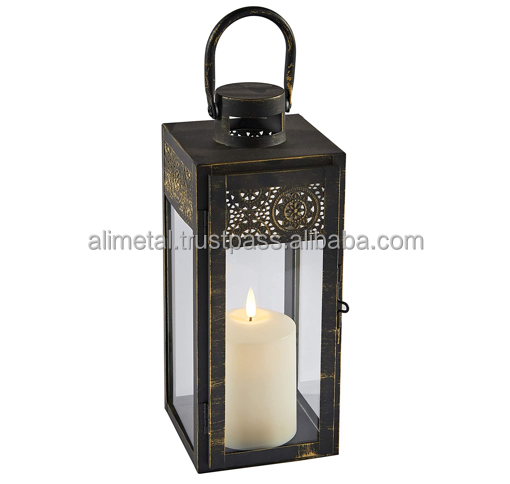 Customizable modern metal and glass lantern candle holder or electric lantern for decoration at all places