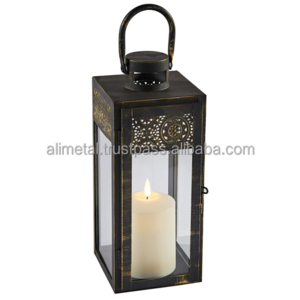 Customizable modern metal and glass lantern candle holder or electric lantern for decoration at all places