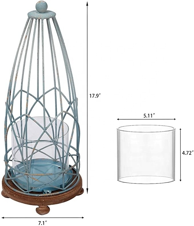 Home Farmhouse Large Lanterns Decorative Outdoor Tall Rustic Teal Hurricane Candle Holders for Pillar Candles Shabby