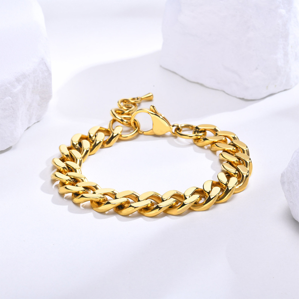 Alin Wide Prong Miami Cuban Link Steel Large Chain For Men Icy Gold Plated Hip Hop Jewelry For Rapper