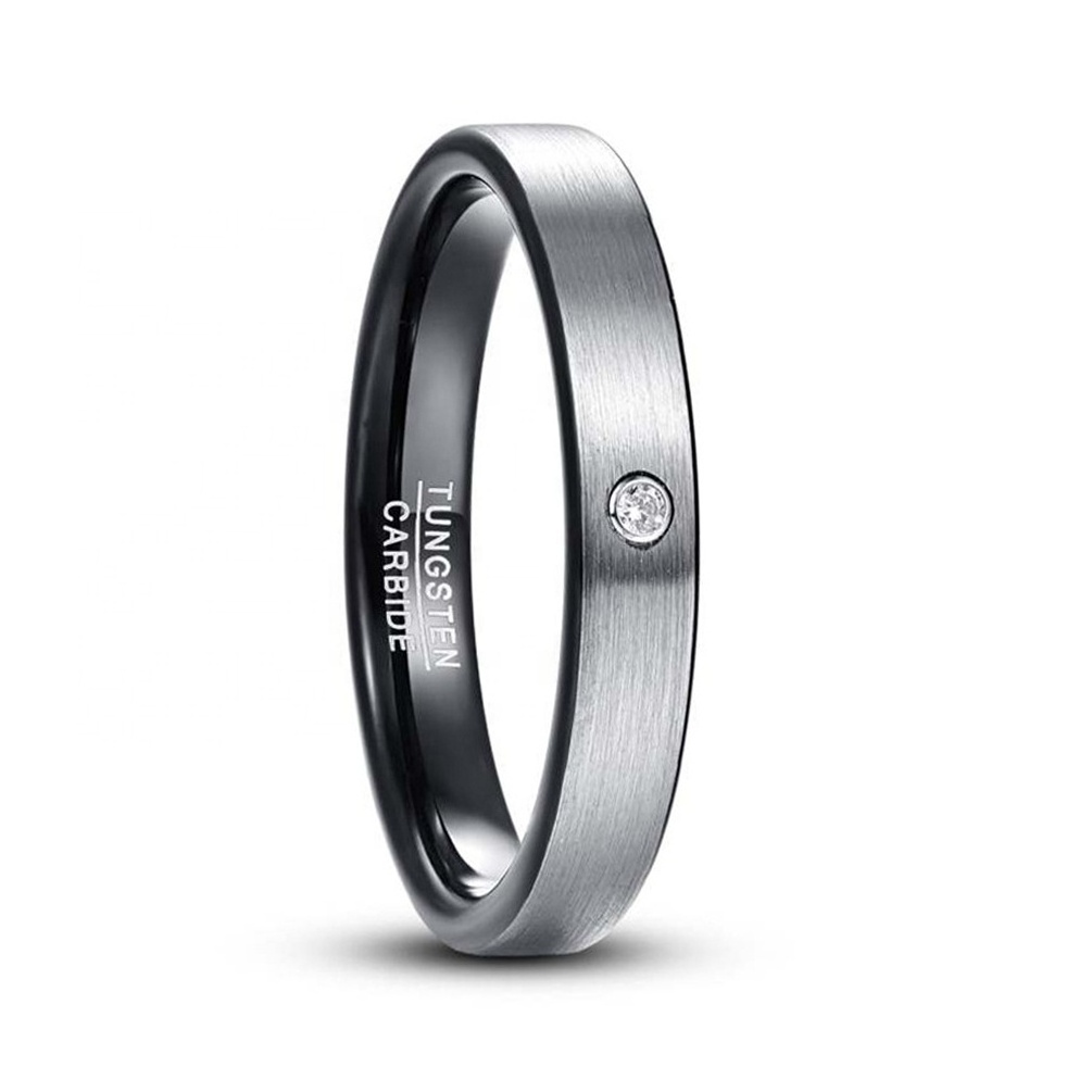 Alin 8MM Thin IP Black Plated Gemstone Tungsten Carbide Rings Jewelry For Women And Men