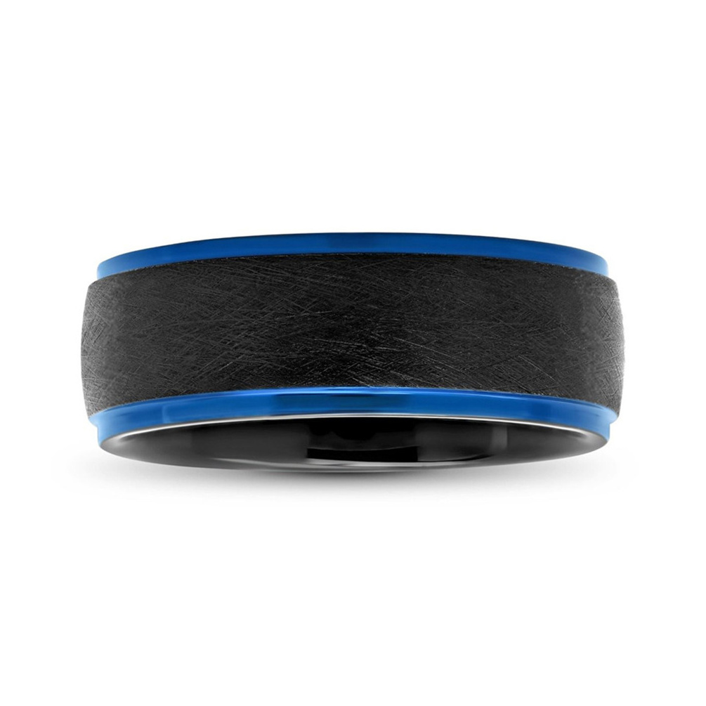 Alin Boys Rings Fashion Black Finger Ring Custom Blue Edge Plating Mixed Brushed Men's Tantalum Rings