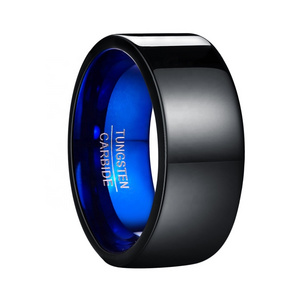 Alin 10mm Wide High Quality Tungsten Rings IP Black And Blue Flat Tungsten Carbide Wedding Bands For Men