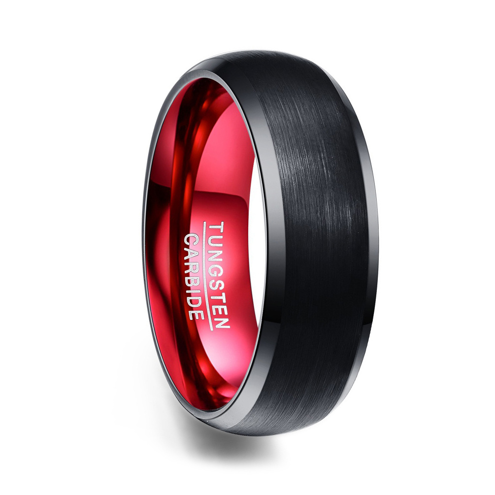 Classic Design 8MM Red And Black Color Domed Tungsten Carbide Wedding Rings Ror Men