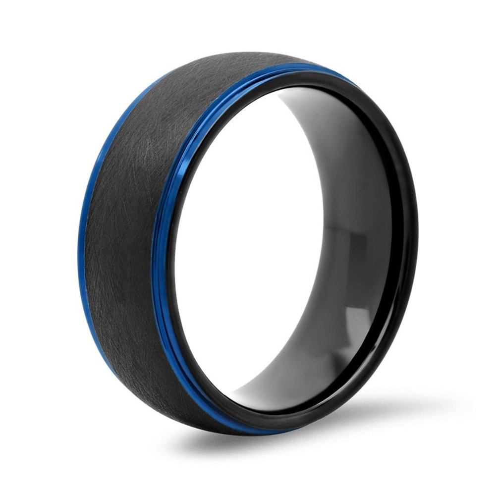 Alin Boys Rings Fashion Black Finger Ring Custom Blue Edge Plating Mixed Brushed Men's Tantalum Rings