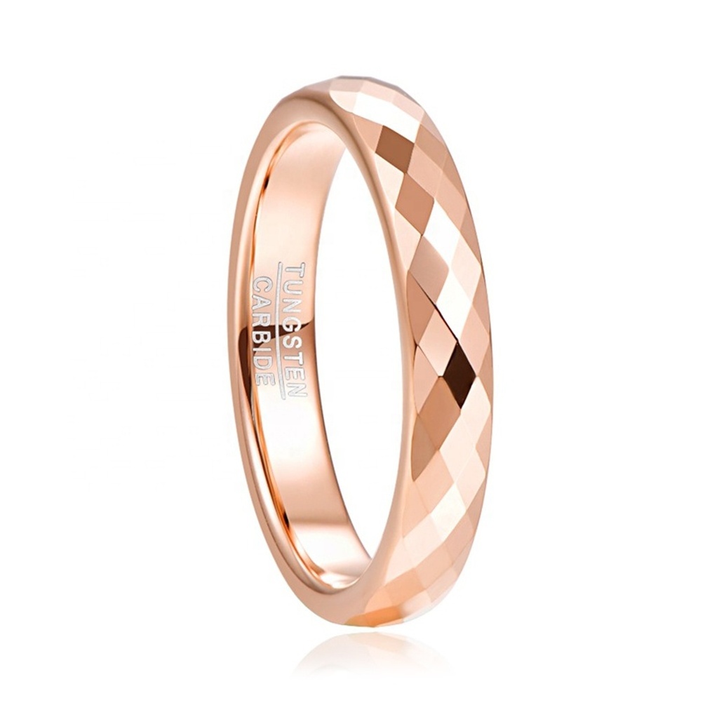 Alin 4mm Beautiful Rings For Men Rose Gold Plated Tungsten Diamond Facet Ring Couple Wedding Band