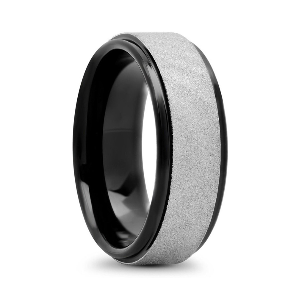 Alin Boys Rings Fashion Black Finger Ring Custom Blue Edge Plating Mixed Brushed Men's Tantalum Rings