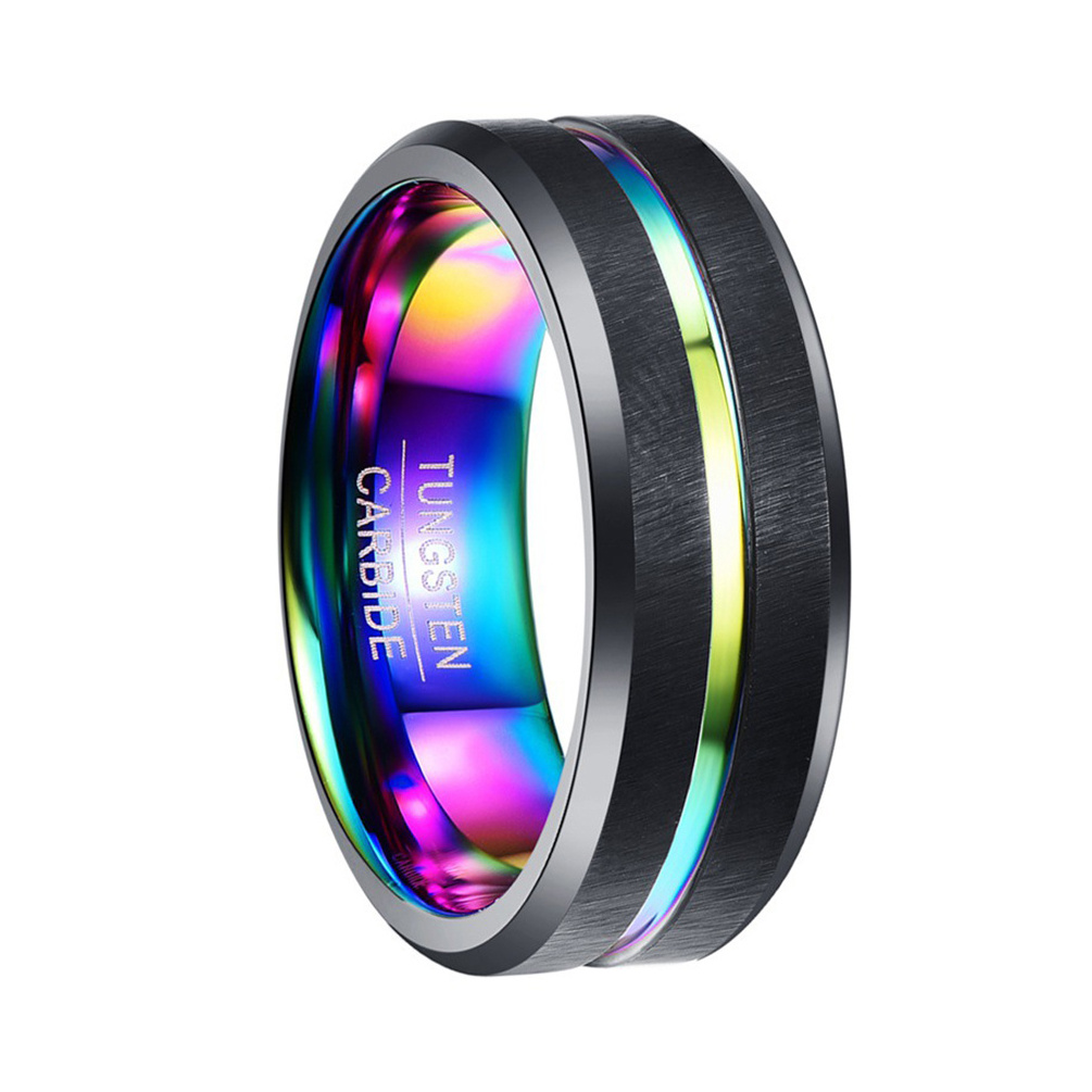 Alin Mens Real Hawaiian Koa Wood And Abalone Shell Opal Inlay Tungsten Carbide Rings Black Wedding Bands