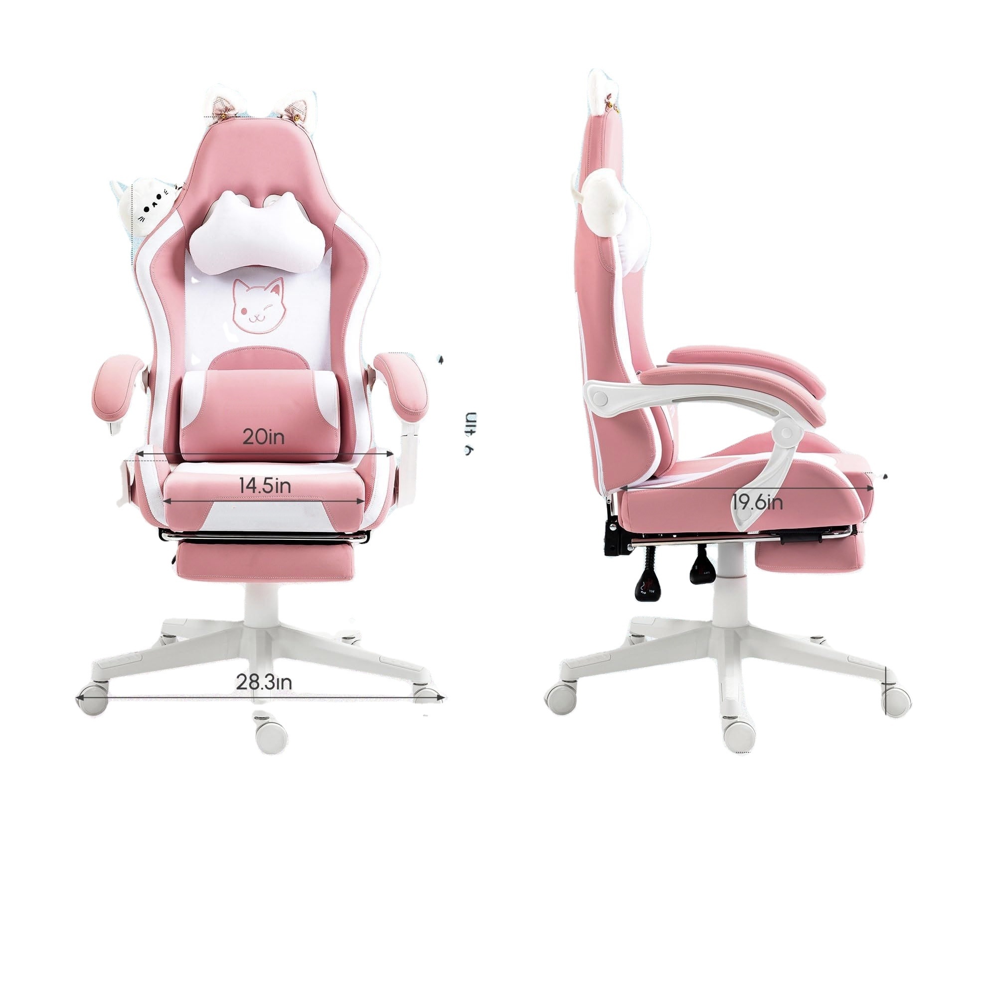 ALINUNU Pink Lovely Factory Direct Rotating Ergonomic Gaming Chair with Footrest Cat Paw Lumbar Cushion and Cat Ear