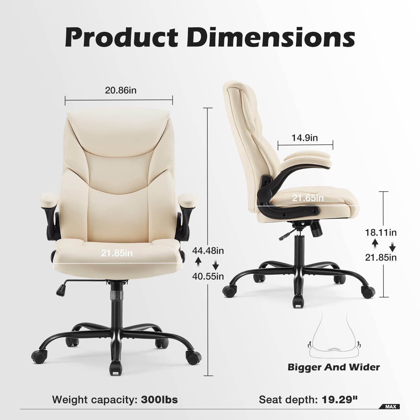 Alinunu Executive High Back Big and Tall Leather Office Desk Chairs with Flip Up Arms Ergonomic Lumbar Support Adjustable Height