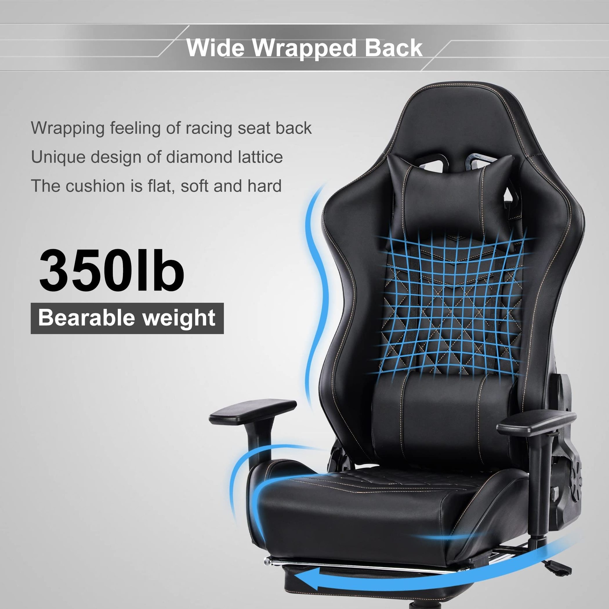 Heavy Duty Gaming Chair for Adults and 350LBS Reinforced Base Big and Tall Ergonomic Office Computer Chair with Massage